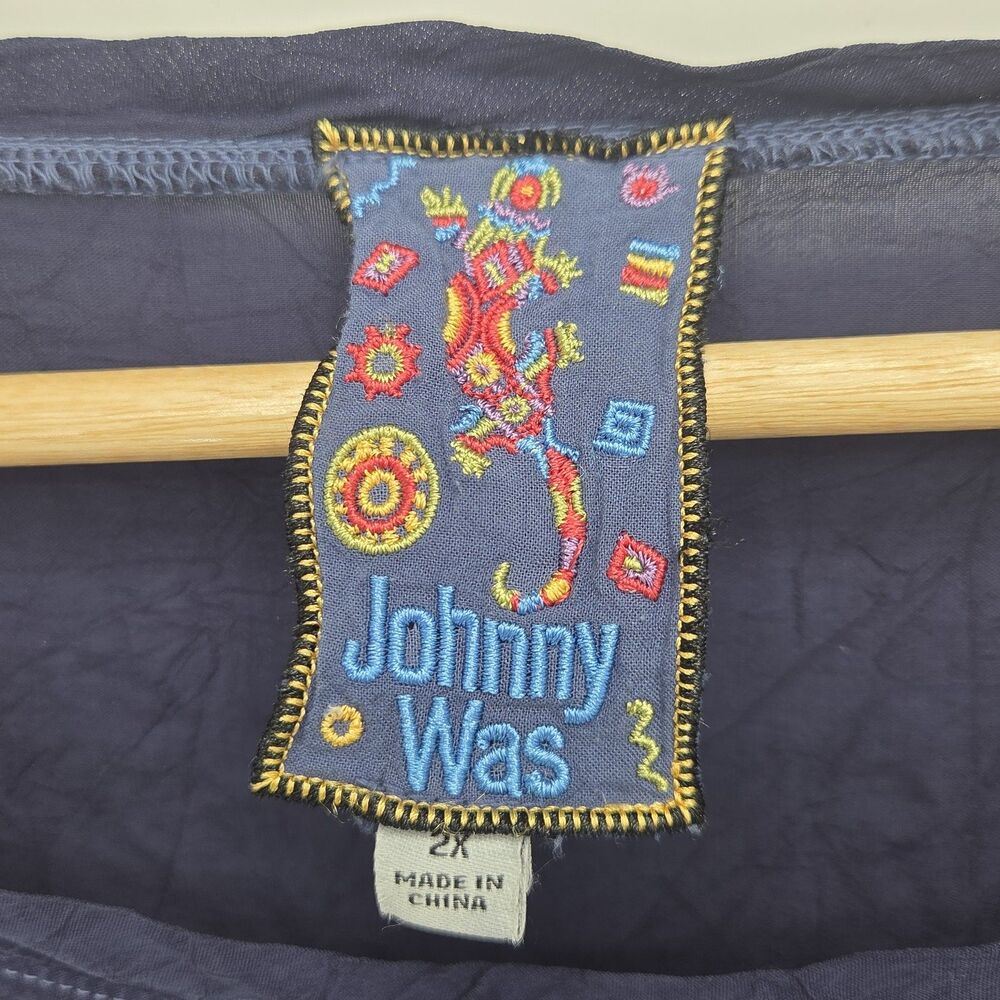 Johnny Was Womens Brixley Tunic Top Embroidered Flowers Navy Blue Size 2X Plus - Picture 4 of 5